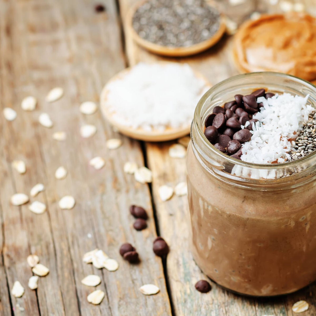 Overnight oats med proteinmousse med choklad