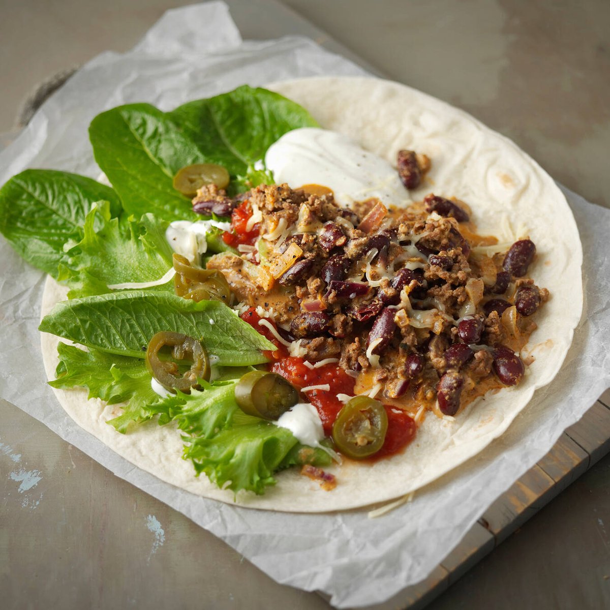 Fajitas med köttfärs och bönor