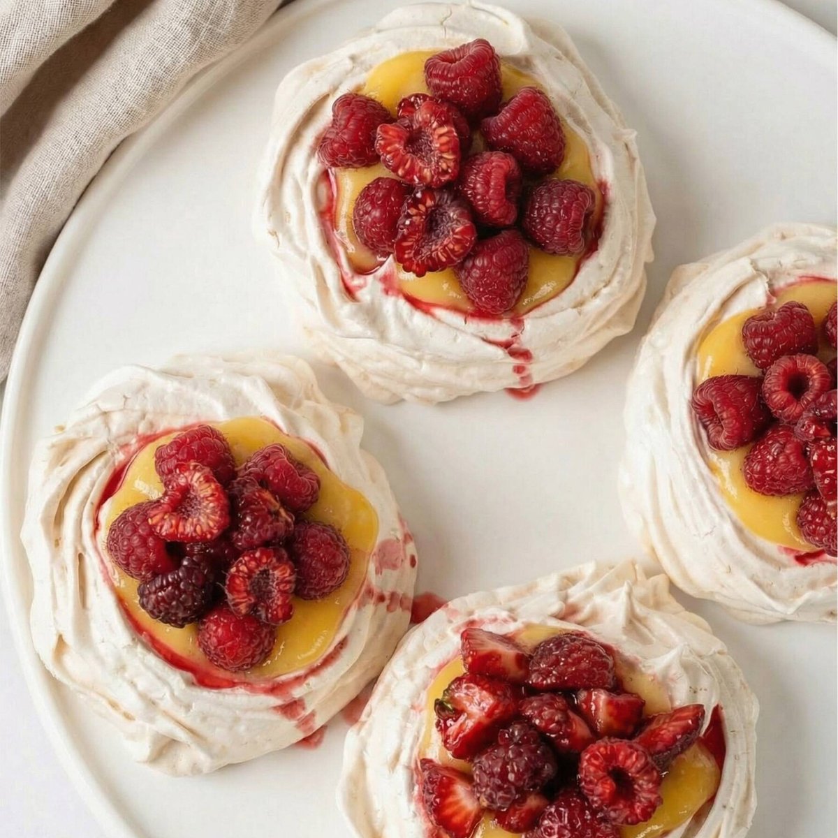 Pavlova med lemon curd och hallon