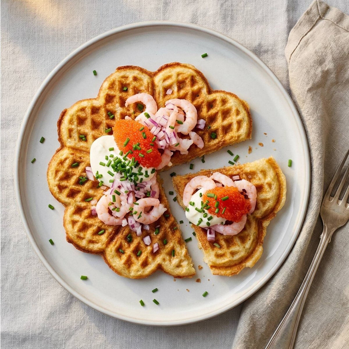 Lyxiga våfflor med räkor och löjrom