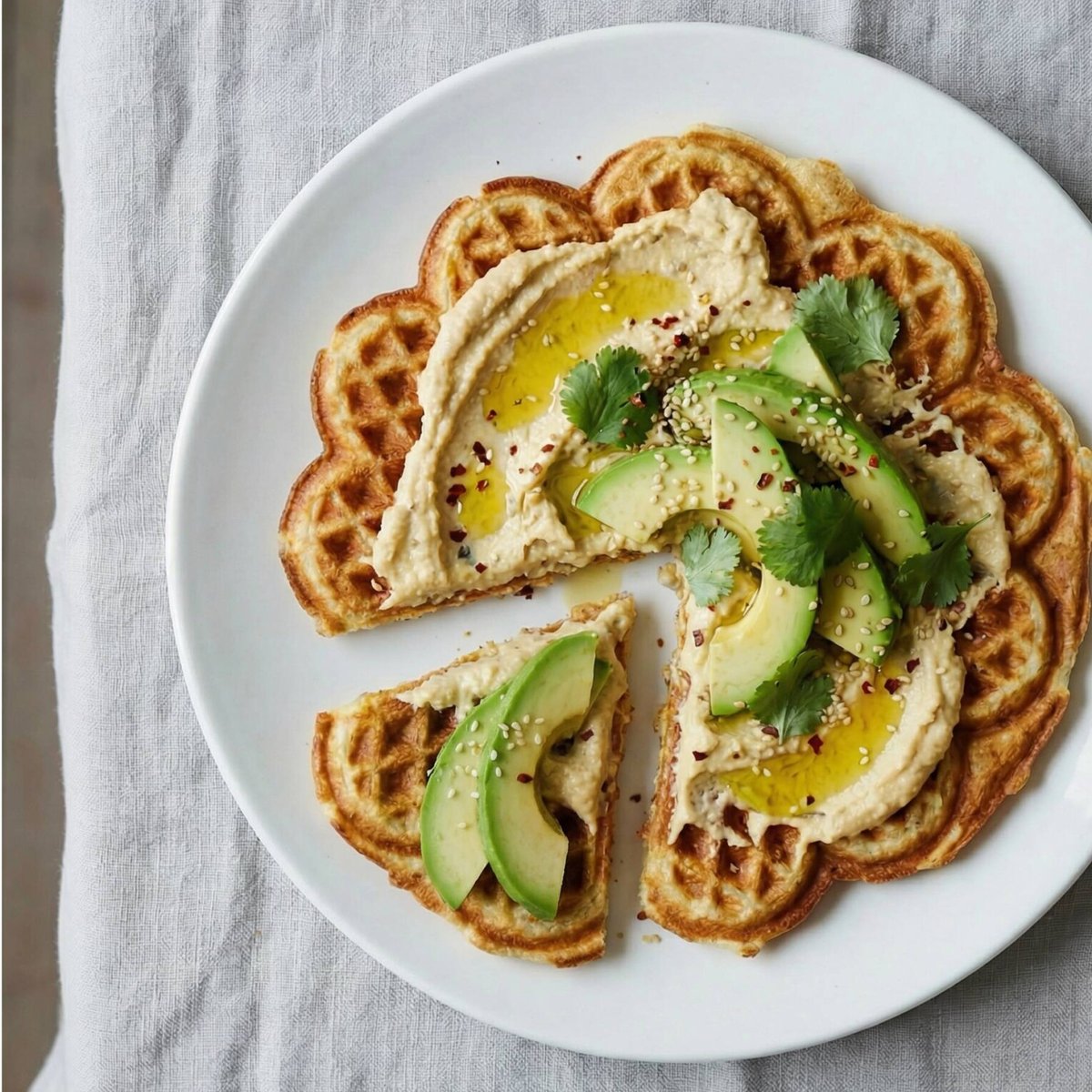 Matig våffla med hummus och avokado