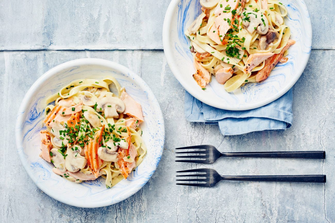 Lohi-herkkusienipasta