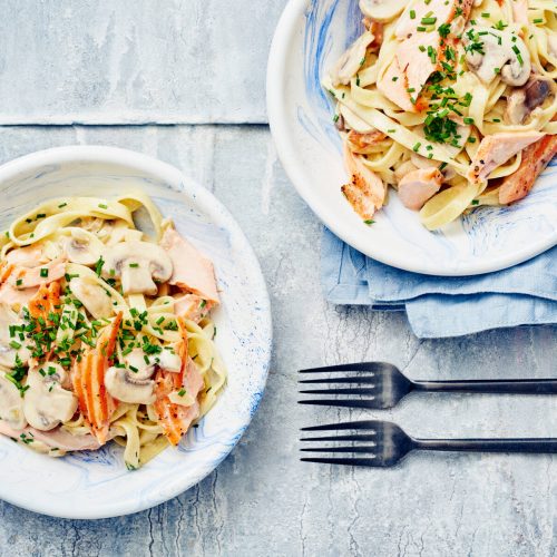 Lohi-herkkusienipasta