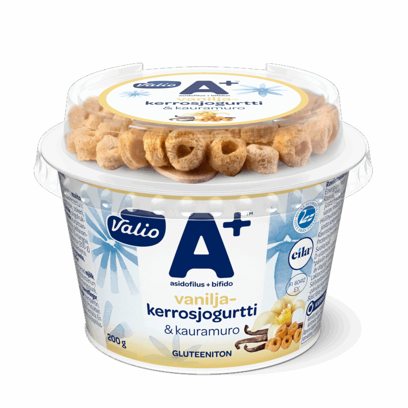 Valio A+™ vaniljakerrosjogurtti ja kauramuro gluteeniton laktoositon 200 g