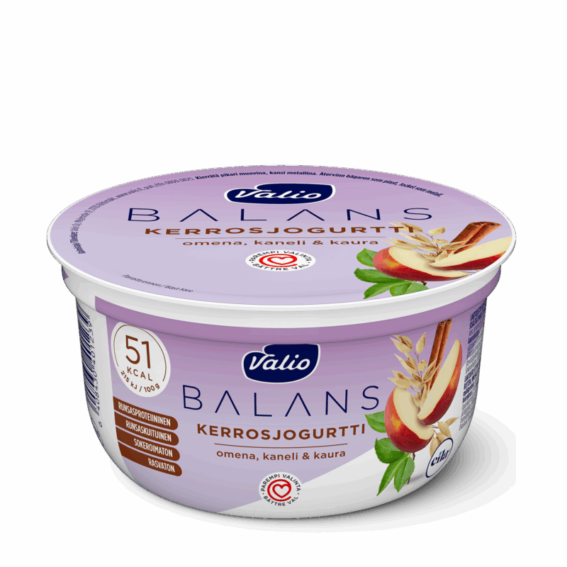 Valio Balans kerrosjogurtti omena-kaneli-kaura rasvaton laktoositon 150 g