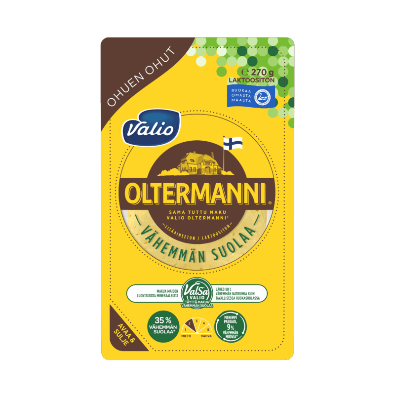 Valio Oltermanni® Vähemmän suolaa ValSa® ohuen ohut kermajuustoviipale  e270 g