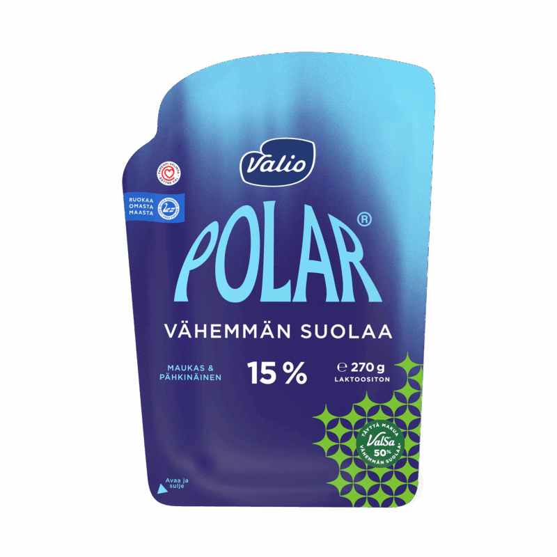 Valio Polar® Vähemmän suolaa ValSa® 15 % juustoviipale e270 g