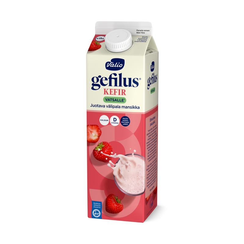 Valio Gefilus® Kefir juotava välipala 1 kg mansikka laktoositon