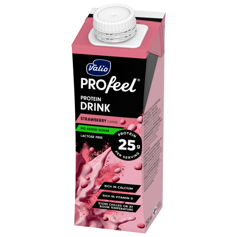 Valio PROfeel® sokeroimaton proteiinijuoma mansikkainen 250 ml UHT laktoositon