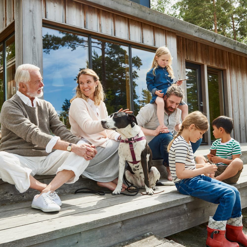 Family sitting on a terace.