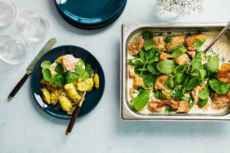 French onion -perunoita ja porsaan sisäfileetä