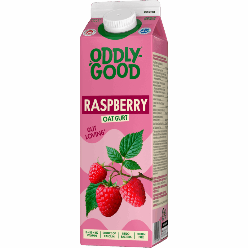 Oddlygood® kaurapohjainen gurtti 1 kg vadelma gluteeniton