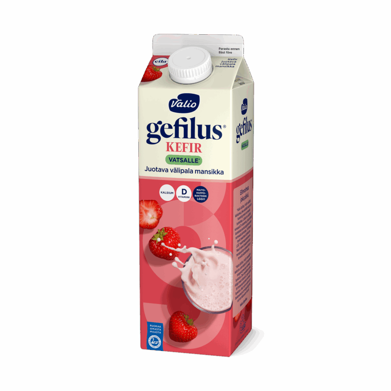 Valio Gefilus® Kefir juotava välipala 1 kg mansikka laktoositon