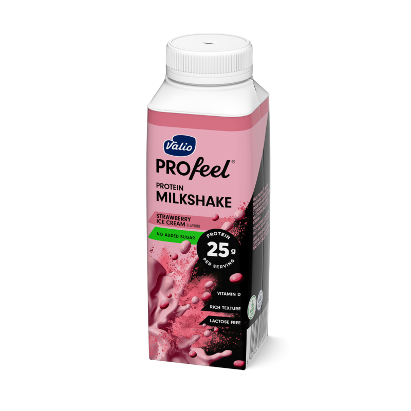 Valio PROfeel® protein milkshake 250 ml jordgubbsglass