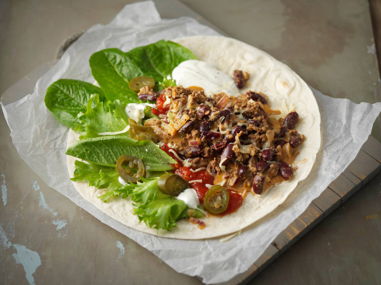 Fajitas med köttfärs och bönor