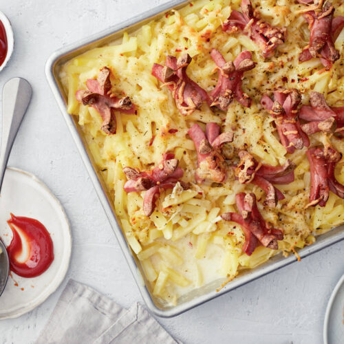 Snabb potatisgratäng med varmkorv