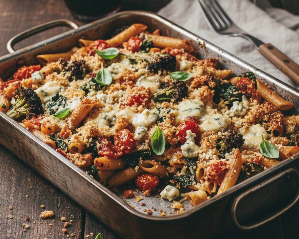 Pastagratäng med grönsaker och blåmögelost