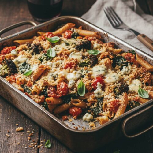 Pastagratäng med grönsaker och blåmögelost