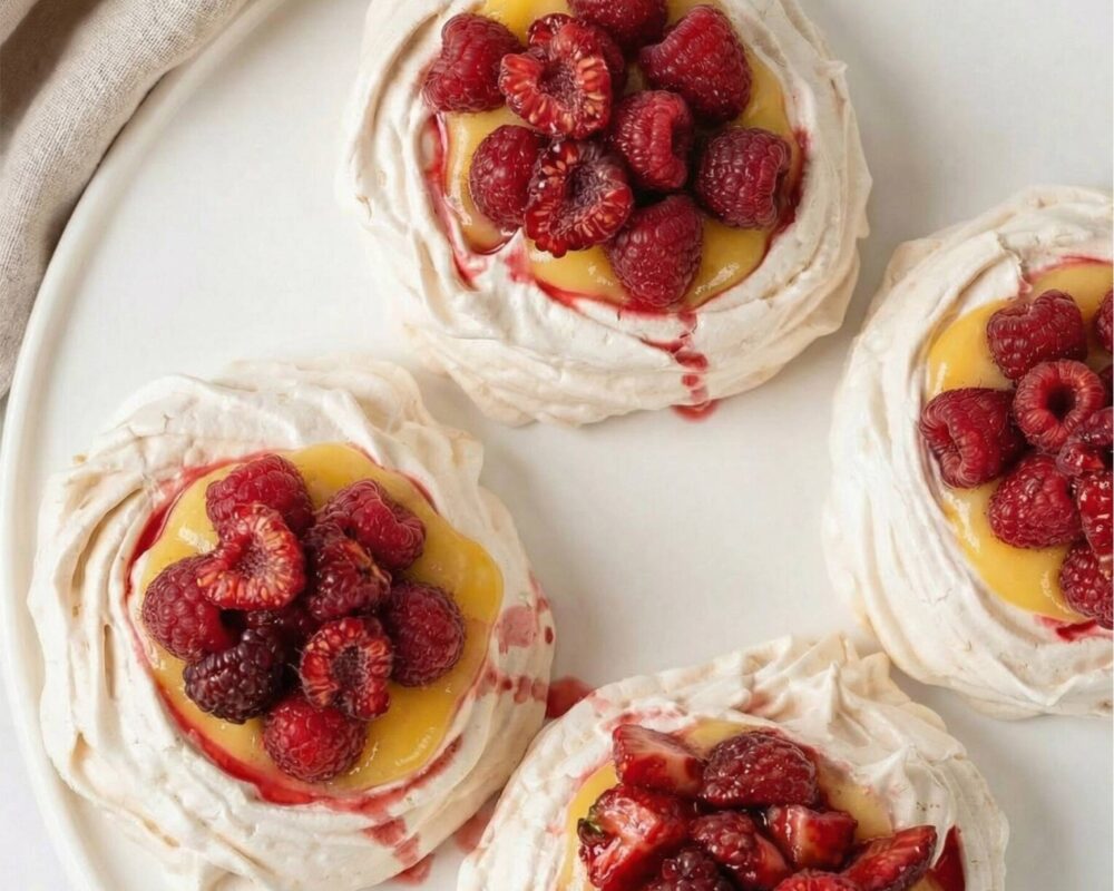 Pavlova med lemon curd och hallon