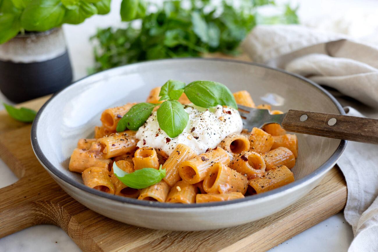 Vodkapasta med tre ostar