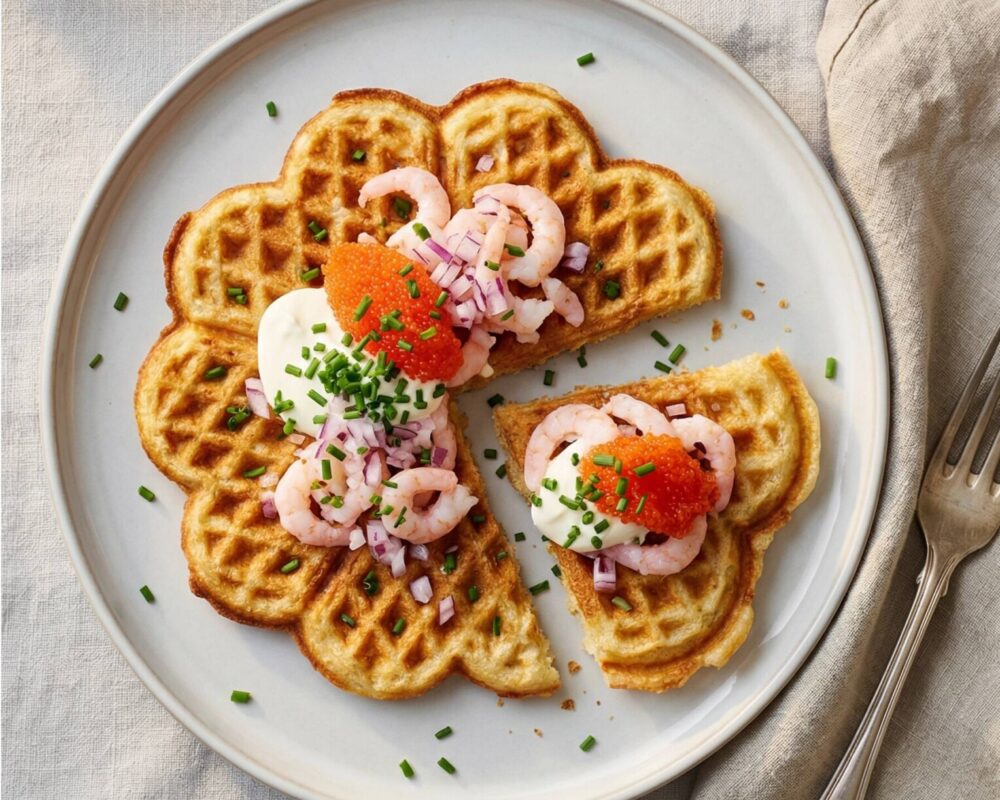 Lyxiga våfflor med räkor och löjrom