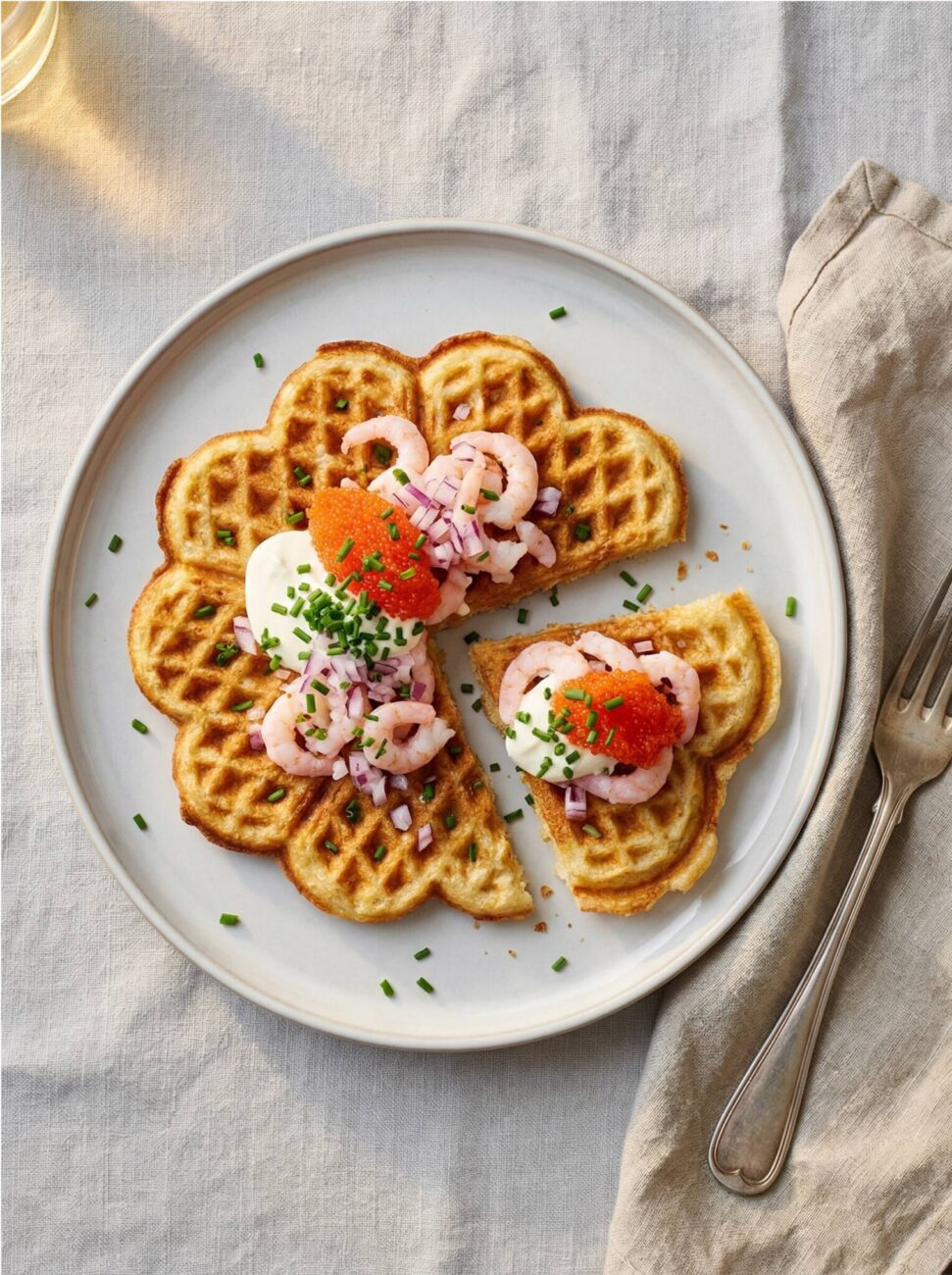 Lyxiga våfflor med räkor och löjrom