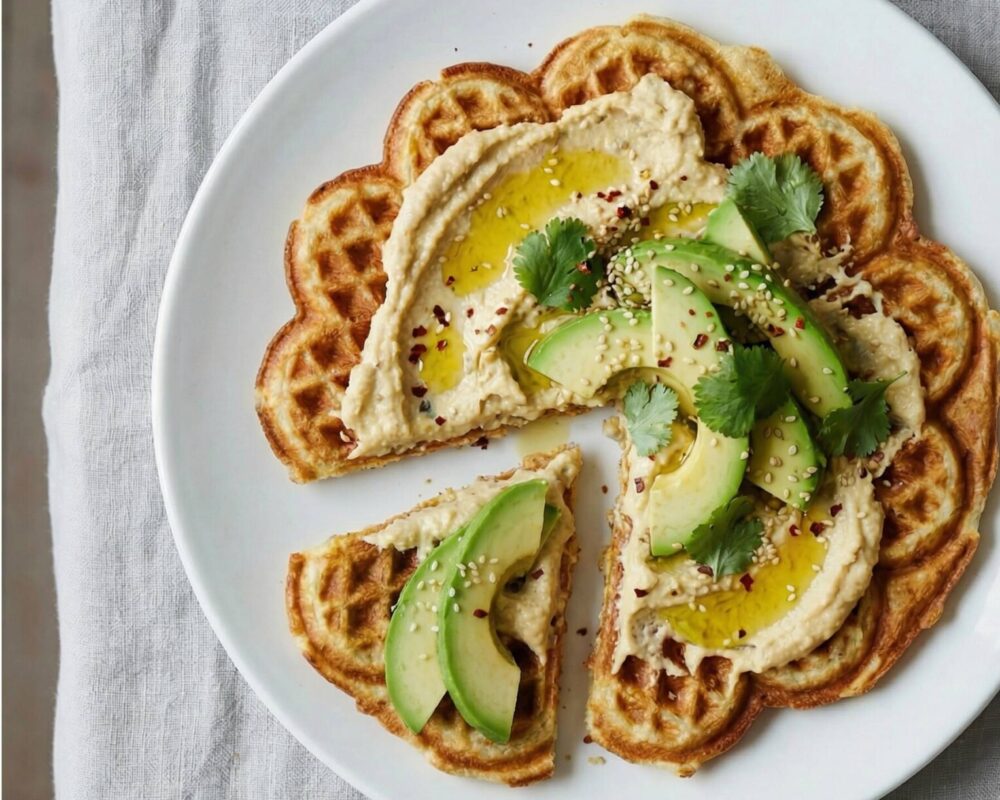 Matig våffla med hummus och avokado