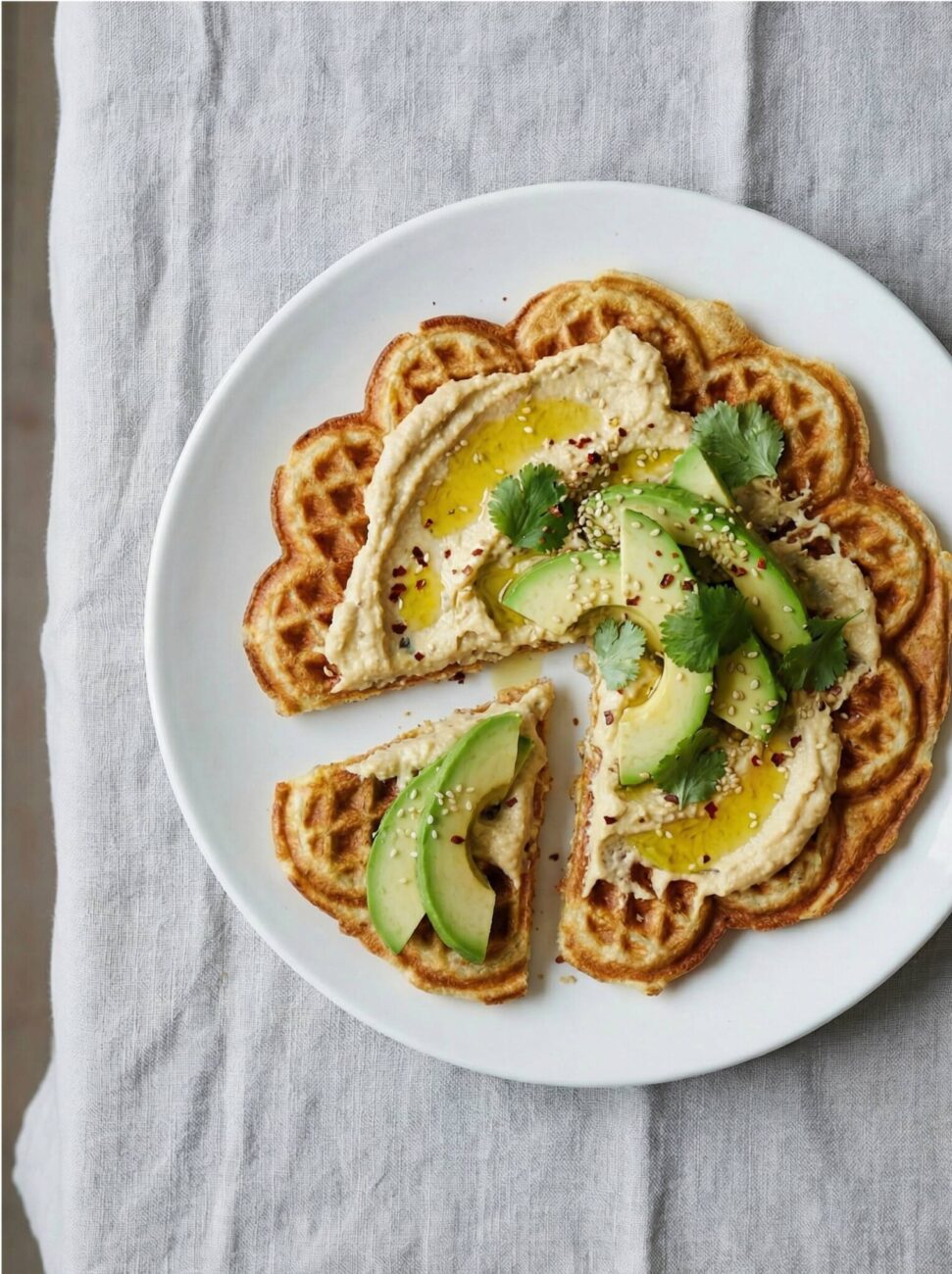 Matig våffla med hummus och avokado