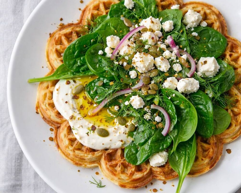 Matig våffla med spenat och fetaost