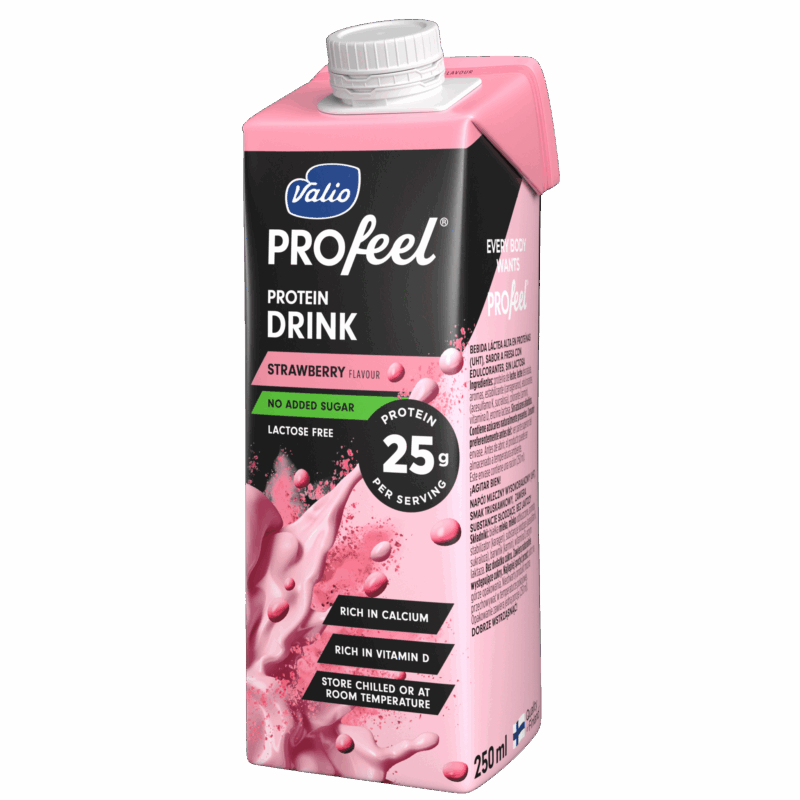 Valio PROfeel® osockrad proteindryck jordgubbsmak 250 ml laktosfri