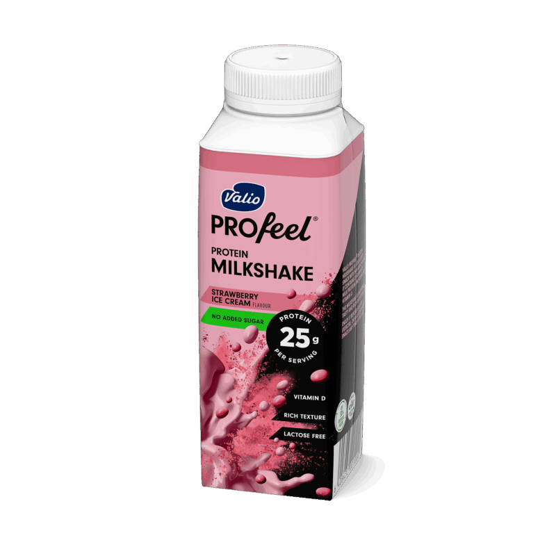 Valio PROfeel® protein milkshake 250 ml jordgubbsglass