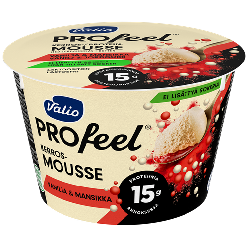 Valio PROfeel® kerrosmousse 150 g vanilja & mansikka laktoositon