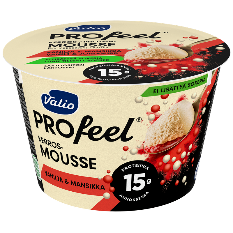 Valio PROfeel® kerrosmousse 150 g vanilja & mansikka laktoositon