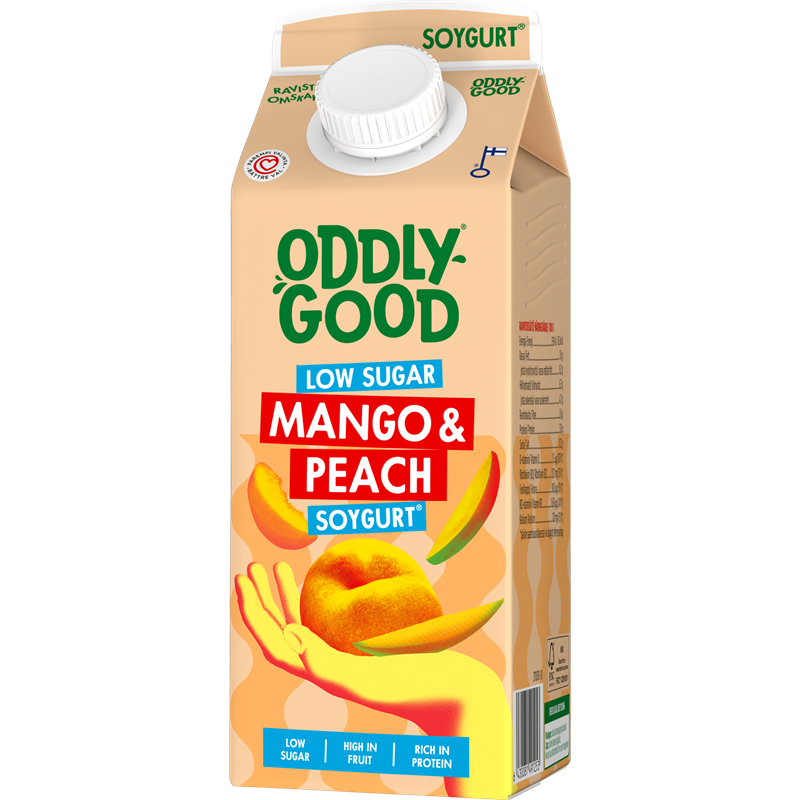 Oddlygood® Soygurt med låg sockerhalt 750 g mango & persika