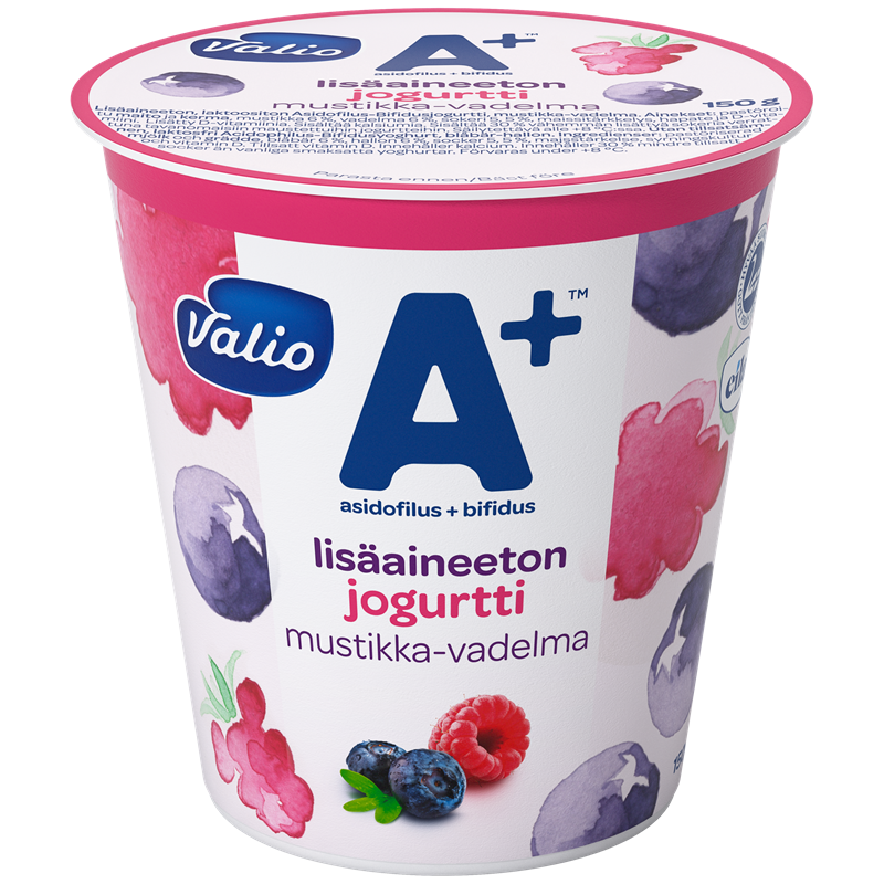 Valio A+™ jogurtti mustikka-vadelma lisäaineeton laktoositon 150 g