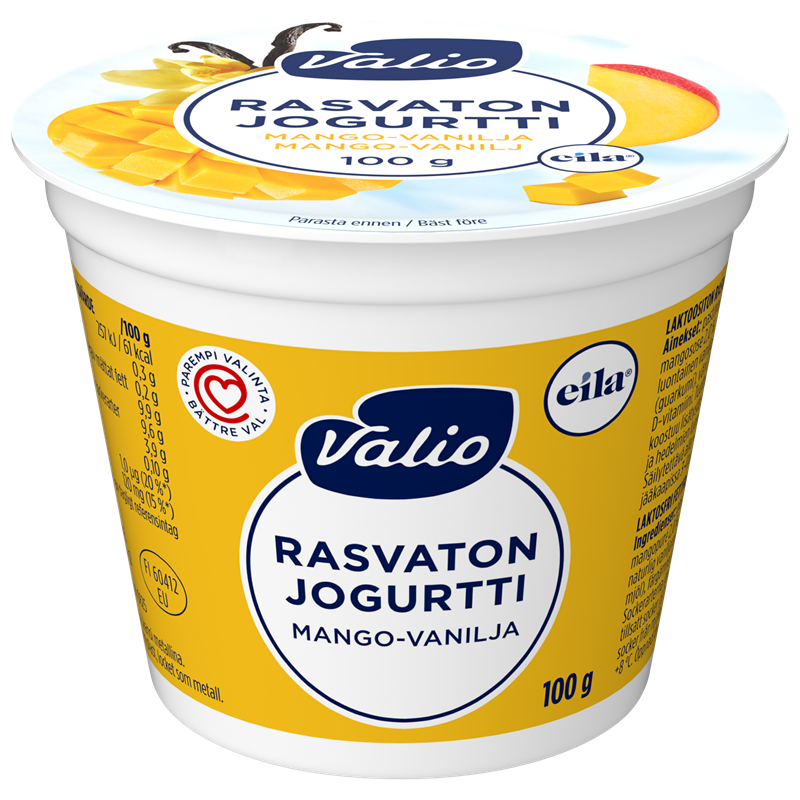 Valio jogurtti mango-vanilja rasvaton laktoositon 100 g