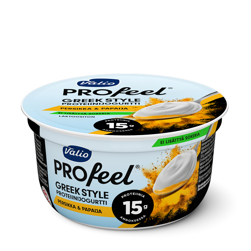 Valio PROfeel Greek Style Proteiinijogurtti Persikka papaija Valio Valio PROfeel Greek Style Proteiinijogurtti Persikka papaija Valio