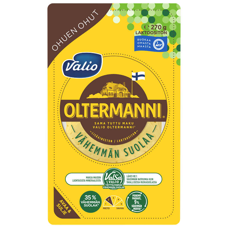 Valio Oltermanni® Vähemmän suolaa ValSa® ohuen ohut kermajuustoviipale  e270 g