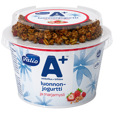 Valio A+™ luonnonjogurtti ja marjamysli laktoositon 200 g