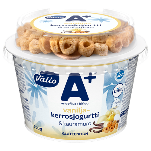 Valio A+™ vaniljakerrosjogurtti ja kauramuro gluteeniton laktoositon 200 g