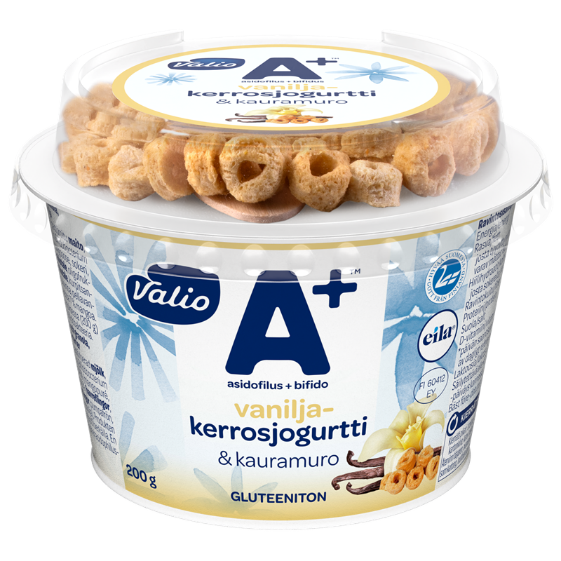 Valio A+™ vaniljakerrosjogurtti ja kauramuro gluteeniton laktoositon 200 g