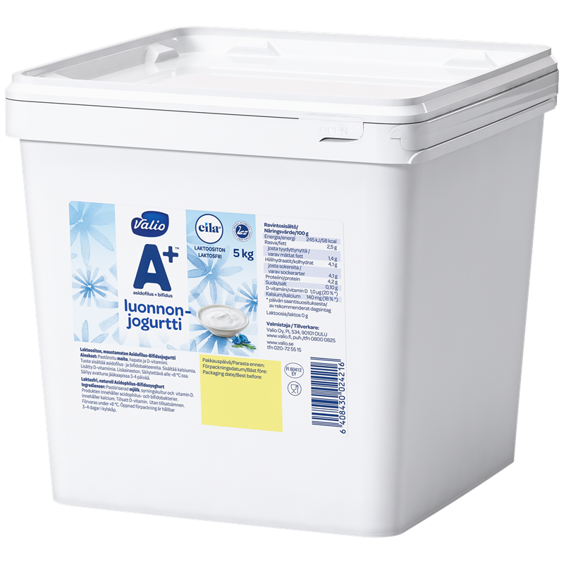 Valio A+™ luonnonjogurttii maustamaton laktoositon 5 kg