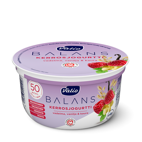 Valio Balans kerrosjogurtti 150 g vadelma-vanilja-kaura rasvaton laktoositon
