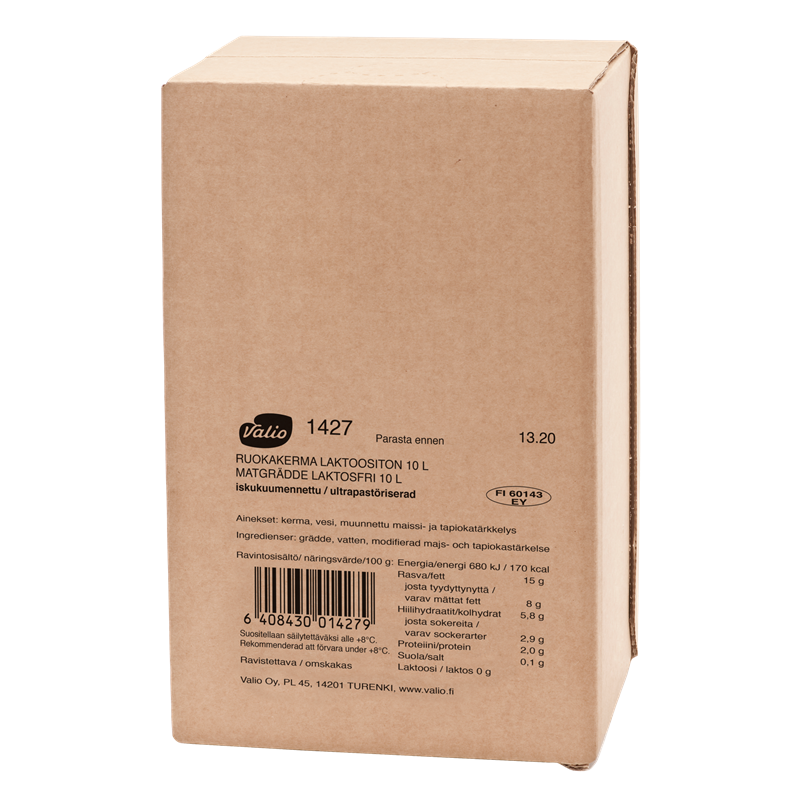 Valio ruokakerma 15 % UHT laktoositon novobox  10 l