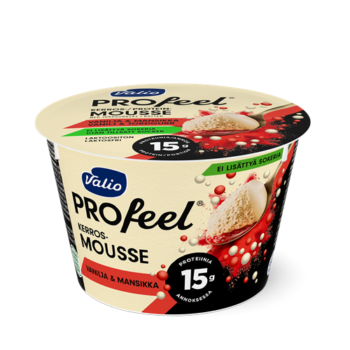 Valio PROfeel® kerrosmousse 150 g vanilja & mansikka laktoositon