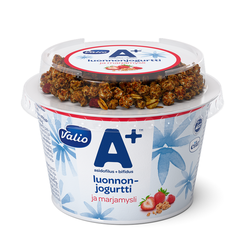 Valio A+™ luonnonjogurtti ja marjamysli laktoositon 200 g