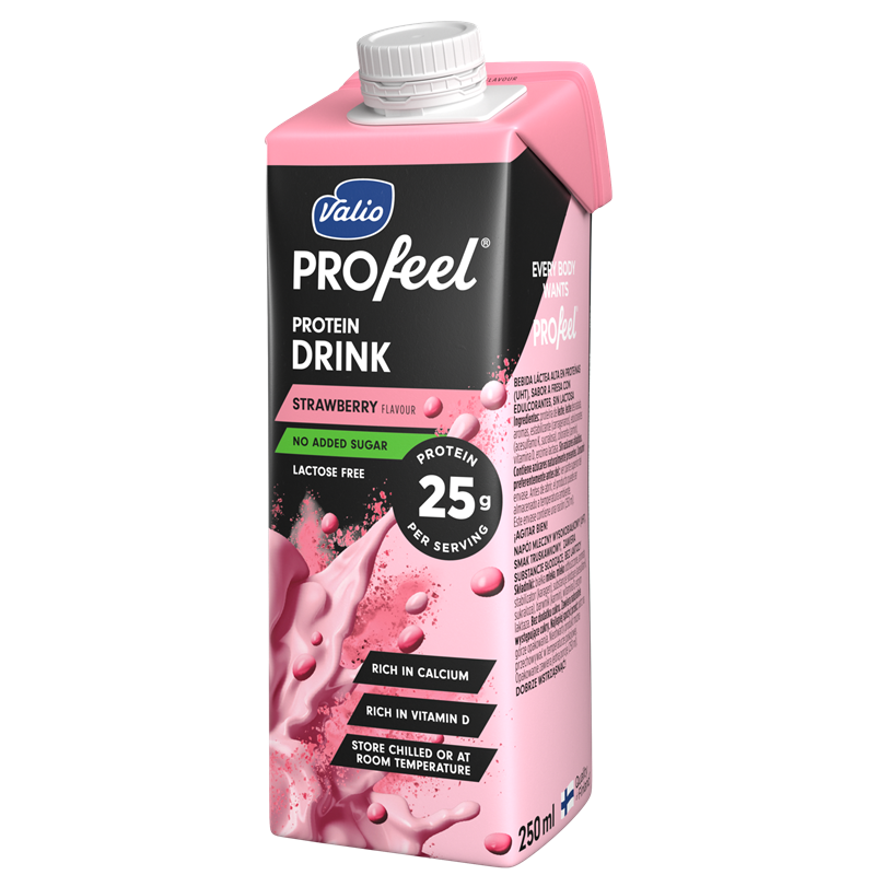 Valio PROfeel® osockrad proteindryck jordgubbsmak 250 ml laktosfri