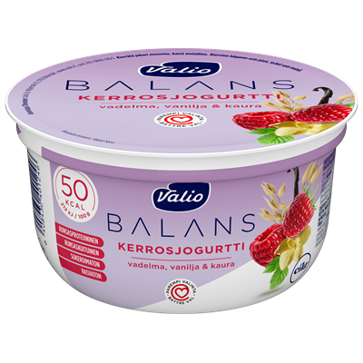 Valio Balans kerrosjogurtti vadelma-vanilja-kaura rasvaton laktoositon 150 g