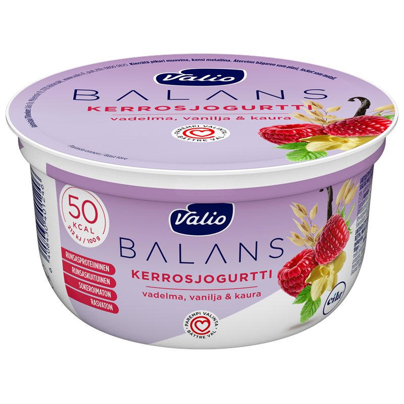 Valio Balans kerrosjogurtti vadelma-vanilja-kaura rasvaton laktoositon 150 g